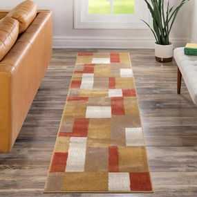 Superior Indoor Runner Rug, Jute Backing, Modern Plush Rugs for Entryway, Kitchen Floors, Hallway, Office Floor Cover, Color Block Rugs, Clifton Collection, 2' 7" x 12', Ginger