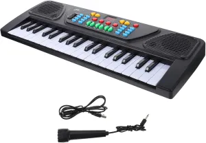 SUPVOX 1Set Key Electronic Piano for Learning Plaything with Microphone Music Education Instrument Smooth Edges Black Color