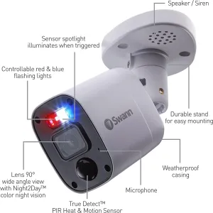 Swann Enforcer™ 4K Add-On Indoor/Outdoor Bullet Camera - PRO-4KMQB 2 Pack with Siren and Mic