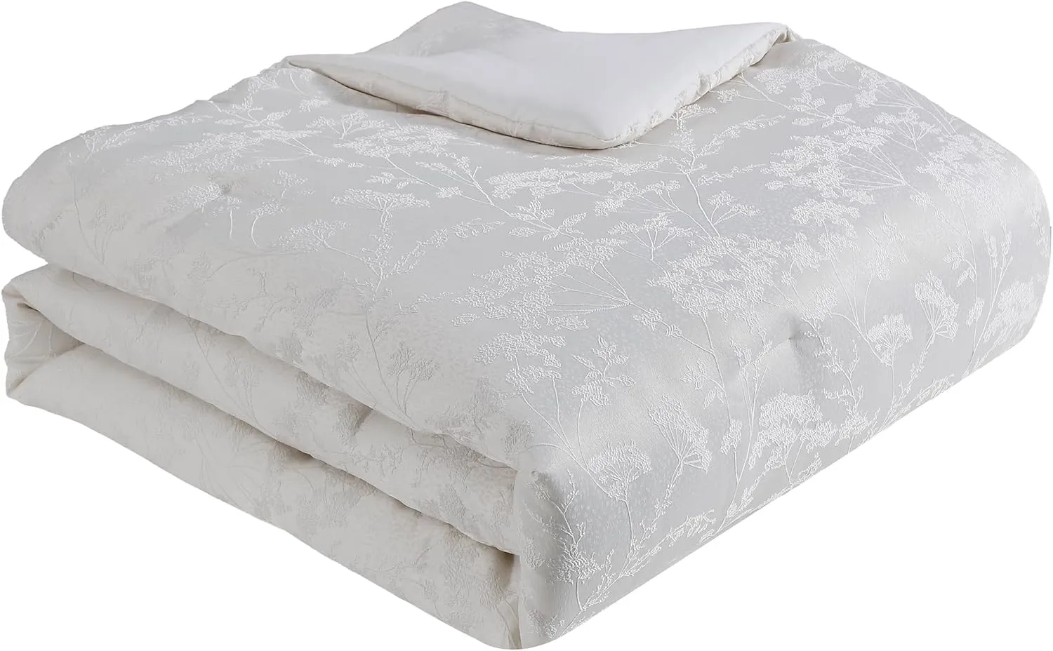 Tahari Home - King Size Comforter, 5-Piece Jacquard Bedding Set with Matching Shams & Decorative Pillows (Nikka Collection, Coconut Milk)