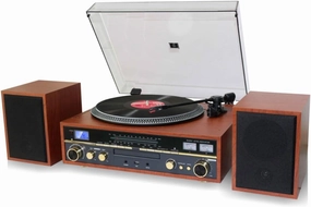 TechPlay Commander, 3 Speed Turntable w/Pitch Control, CD Player, Amplifier W/VU Meter, Bluetooth and USB Recording… (Wood)