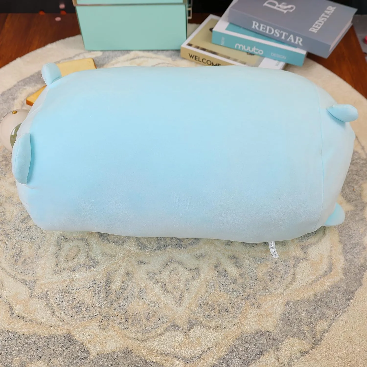 TemBe 23.6 inch Cute Large Bear Plush Stuffed Animal Pillow, Very Soft Squish Mellow Hugging Toy Gifts for Bedding, Kids Sleeping Cute Pillow (Blue Bear)