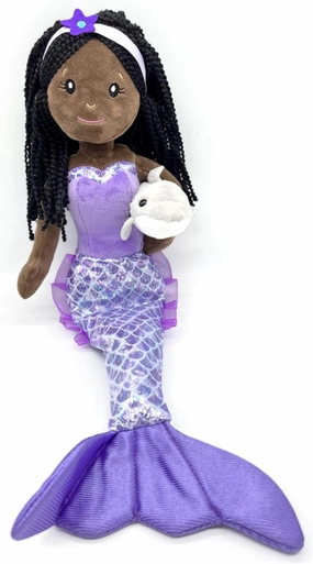 The Petting Zoo Mermaid Doll with Dolphin Stuffed Animal- Great Gifts for Girls, Mermaid Plush Doll with Dolphin Plush Toy, 17 inch (African American)
