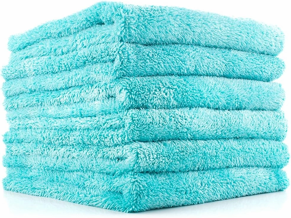 The Rag Company - Eagle Edgeless 450 (6-Pack) Professional Korean 70/30 Blend Super Plush Microfiber Detailing Buffing Polishing Drying Towels for Cars 16x16 in, Teal Blue