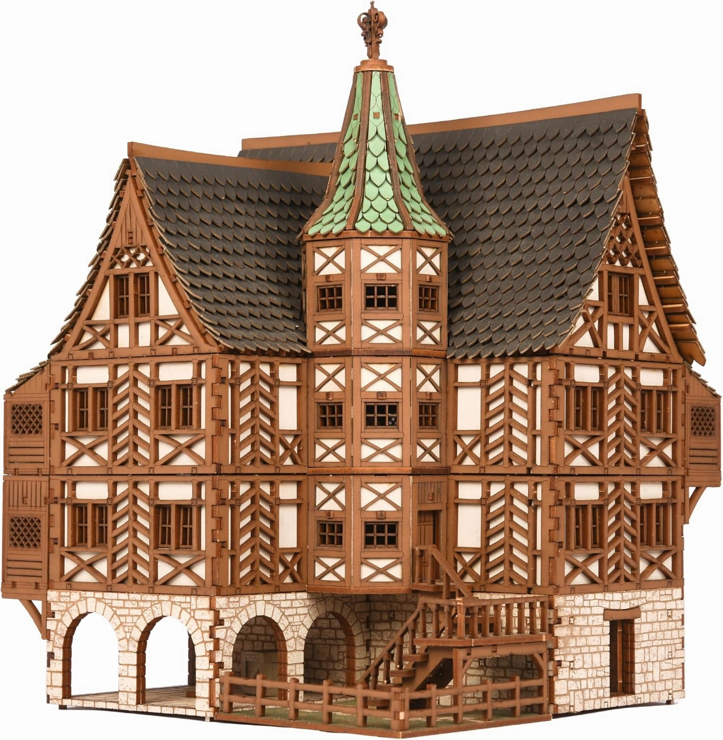 The Tavern - Medieval House (Crooked Elbow) DIY Wooden House Building Kit -715PCS; 12hrs Assembly time; Age Group 18  - Realistic