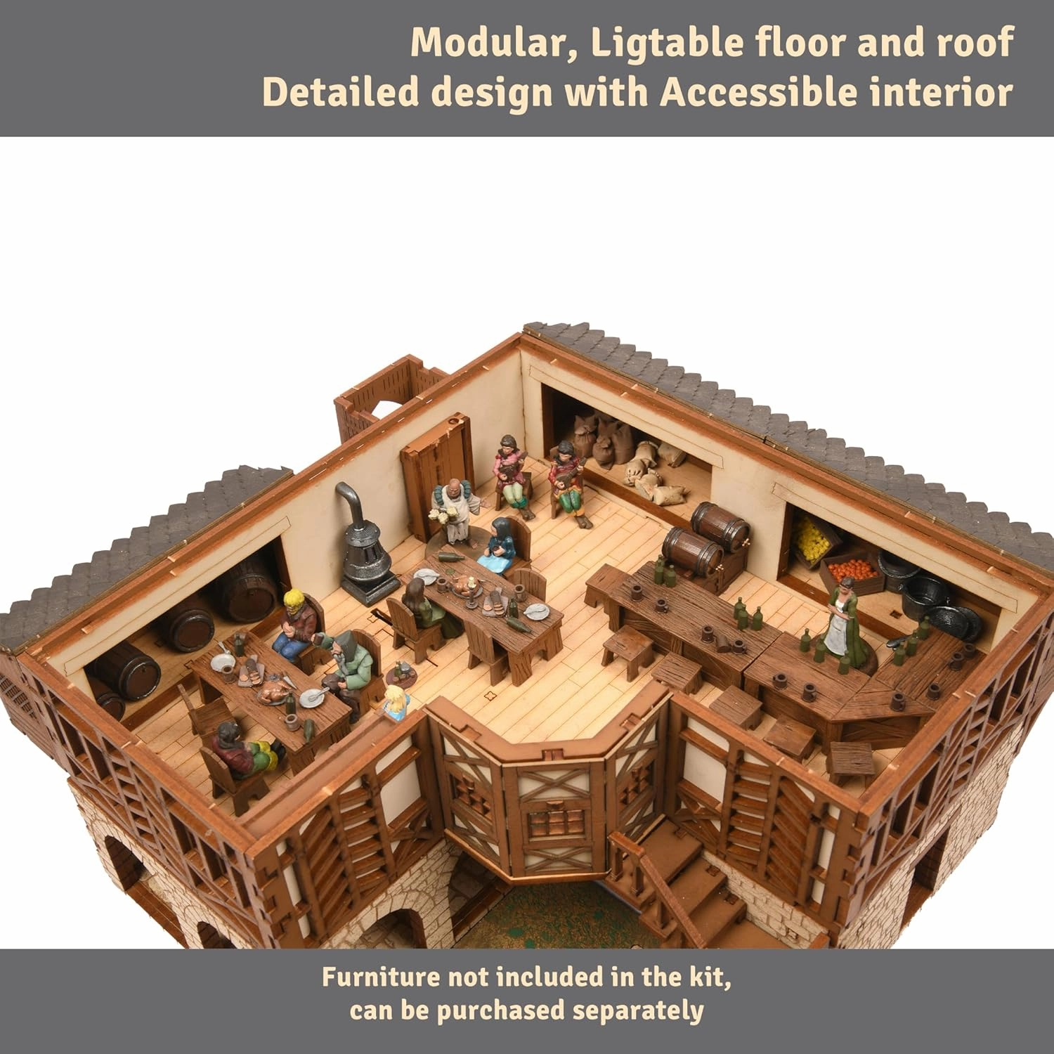 The Tavern - Medieval House (Crooked Elbow) DIY Wooden House Building Kit -715PCS; 12hrs Assembly time; Age Group 18  - Realistic