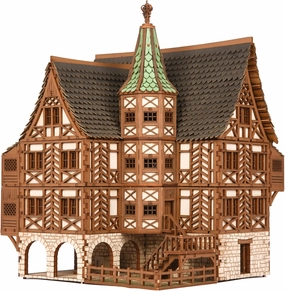 The Tavern - Medieval House (Crooked Elbow) DIY Wooden House Building Kit -715PCS; 12hrs Assembly time; Age Group 18  - Realistic
