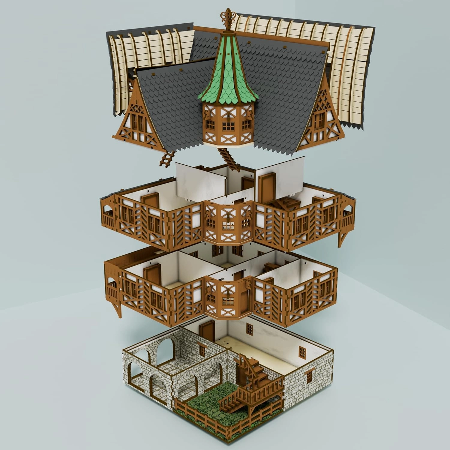 The Tavern - Medieval House (Crooked Elbow) DIY Wooden House Building Kit -715PCS; 12hrs Assembly time; Age Group 18  - Realistic