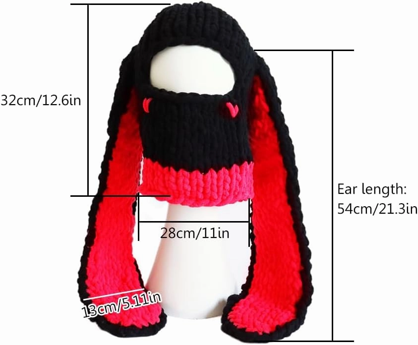 Thickened Crochet Knit Balaclava Hat for Women Girls, Funny Long Bunny Ears Beanie Hat with Scarf Mask Thermal Headwear