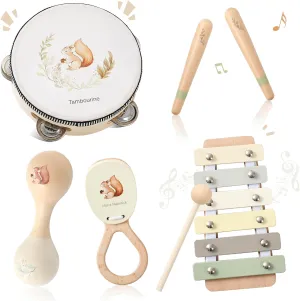 Toddler Musical Instruments | Baby Musical Toys Wooden Toys Educational Toys for Toddlers | Neutral Color Musical Instruments Set | Early Learning Music Toys for Boys Girls Gift