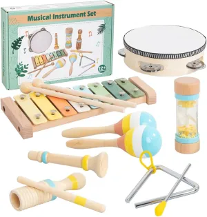 Toddler Musical Instruments Set - Wooden Musical Toys for Toddlers 1-3 Years Old, Percussion Montessori Toys for 1 2 3 Year Old, Modern Boho Xylophone Birthday Gifts Kids Baby Musical Instruments