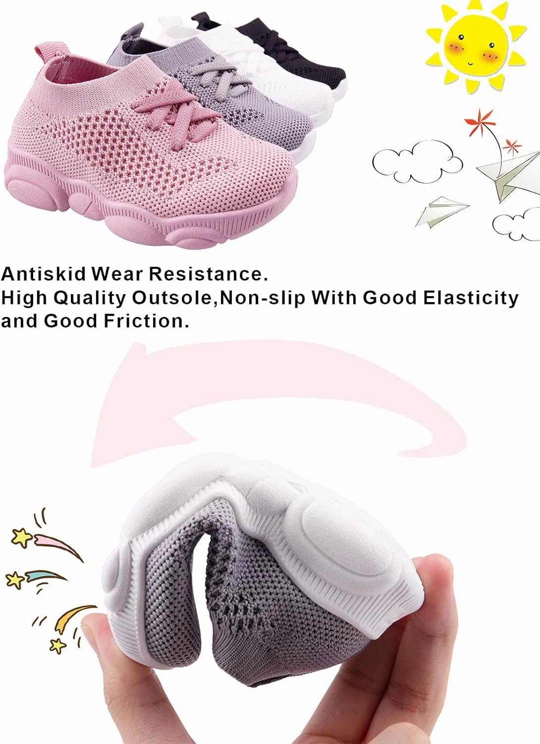 Toddler Baby Girls Boys Tennis White Walking Barefoot Slip on Shoes 18-24 Months Size 5 Wide Toe Box Summer Soft Sole Flexible Dinosaur Cheer Shoes Breathable Outdoor Soccer Rubber Sneakers