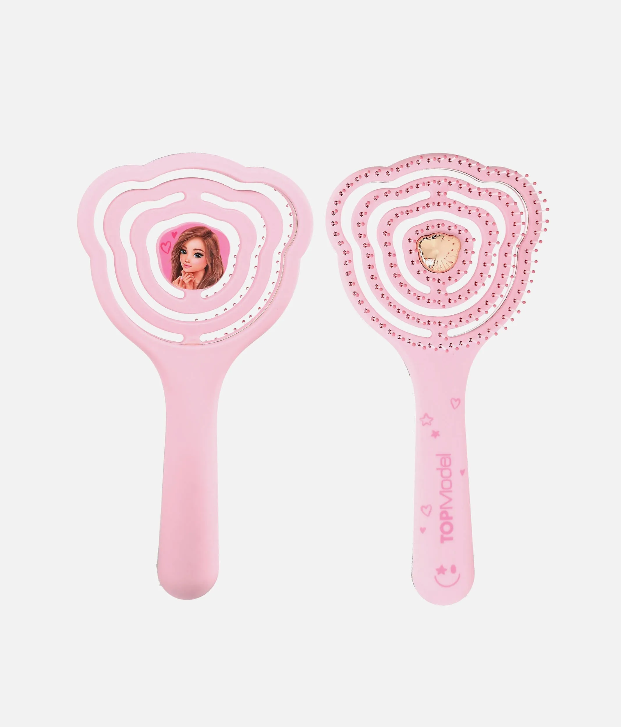 TOPModel Pink Flex Hair Brush with Gold Teddy Head, Gentle Detangling for Girls - 0013510