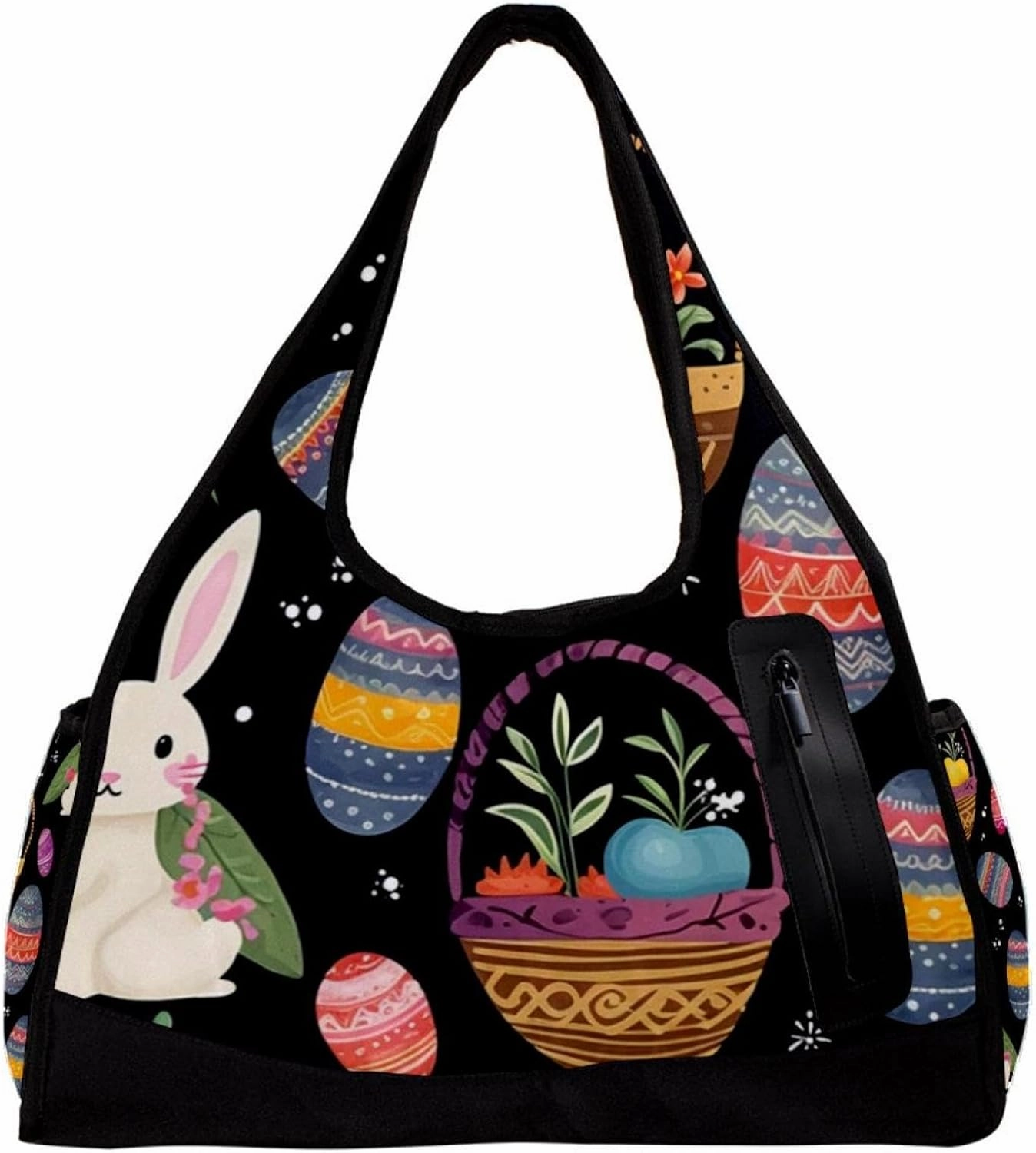 Travel Bag,Mens Gym Bag,Womens Gym Bag,Bunny Easter Eggs Colorful Flowers,Sports Bag