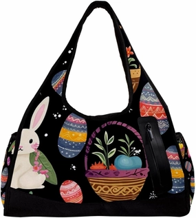 Travel Bag,Mens Gym Bag,Womens Gym Bag,Bunny Easter Eggs Colorful Flowers,Sports Bag