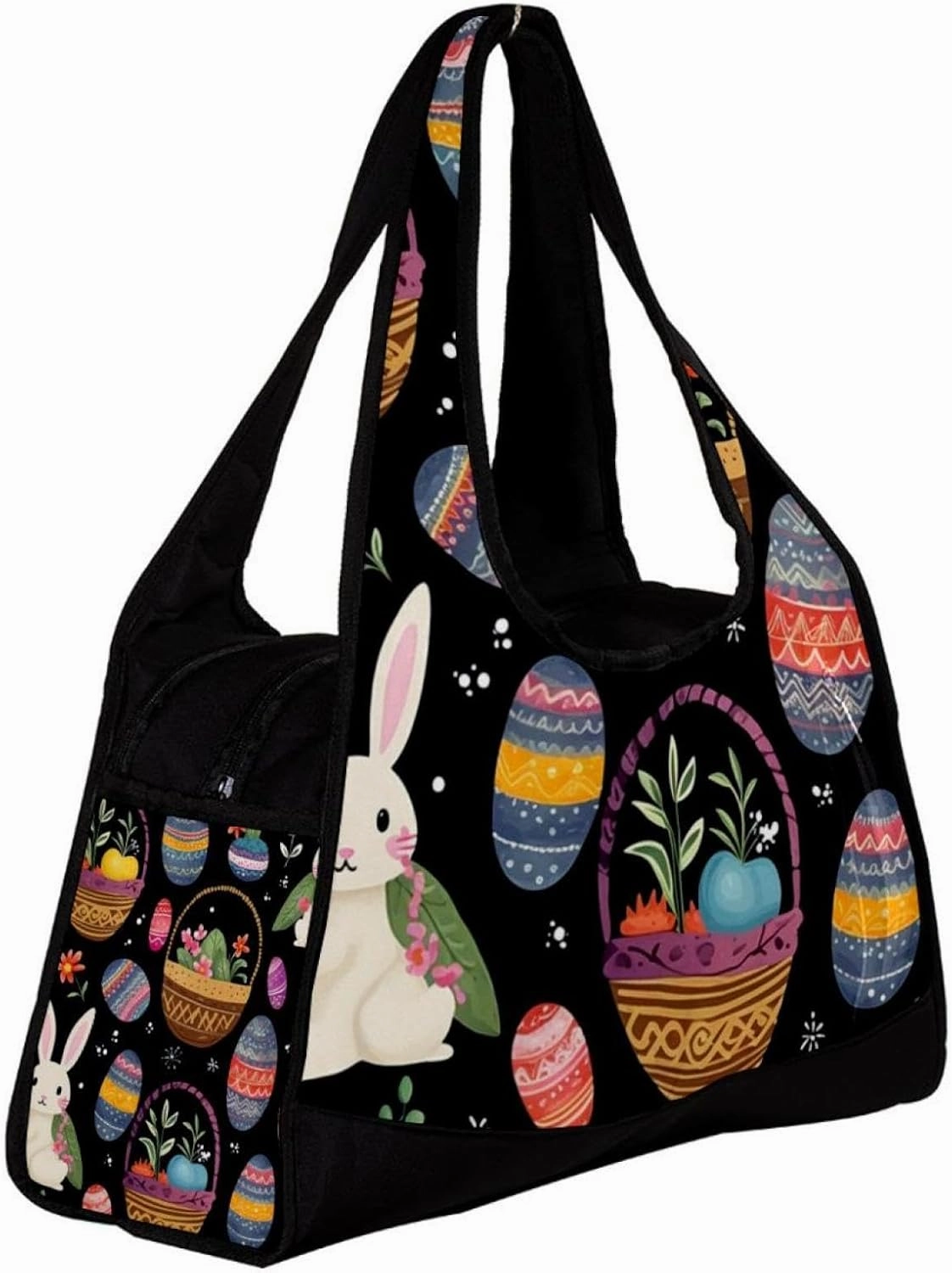 Travel Bag,Mens Gym Bag,Womens Gym Bag,Bunny Easter Eggs Colorful Flowers,Sports Bag