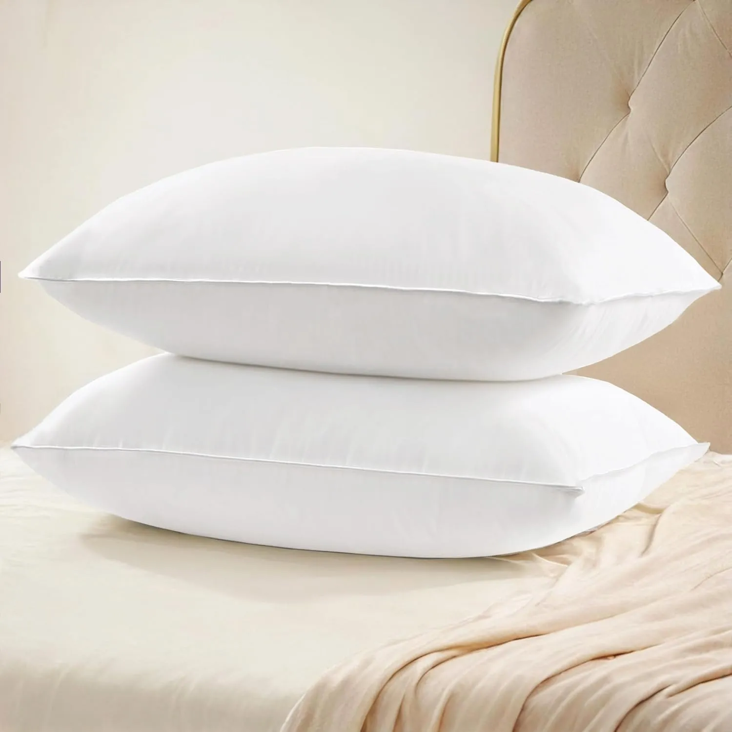 UNIKOME Ultra Soft Hotel Collection Luxury Bed Pillows - 100% Cotton Cover King Size Set of 2 Down Alternative Pillow Bedding Fluffy Pillow for Back, Stomach or Side Sleepers