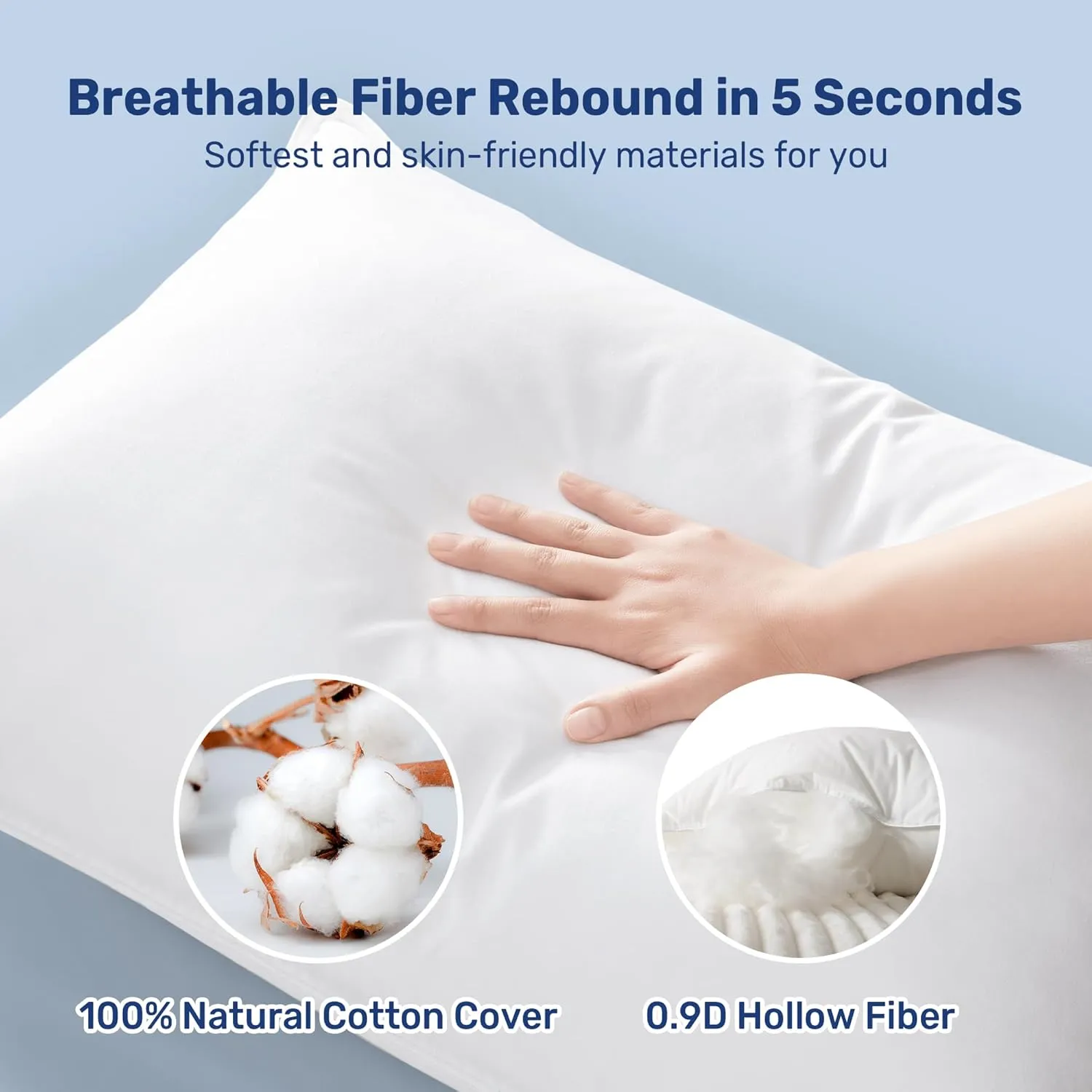 UNIKOME Ultra Soft Hotel Collection Luxury Bed Pillows - 100% Cotton Cover King Size Set of 2 Down Alternative Pillow Bedding Fluffy Pillow for Back, Stomach or Side Sleepers