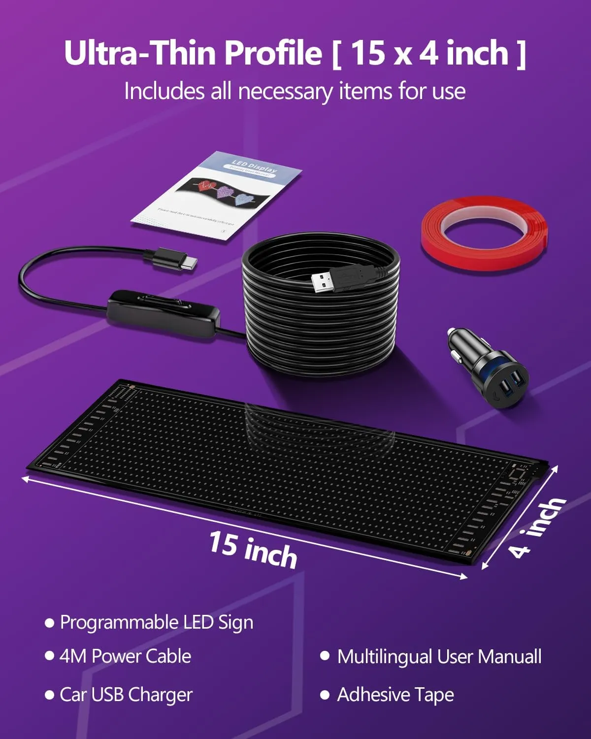 Upgrade Multifunctional Bright Led Sign - 15” x 4” [ Upgrade to All-in-One Features ] Programmable Custom 5V/2A Led Sign- Bluetooth APP Control - [True Full-Color LED Beads] - Also a Digital Clock