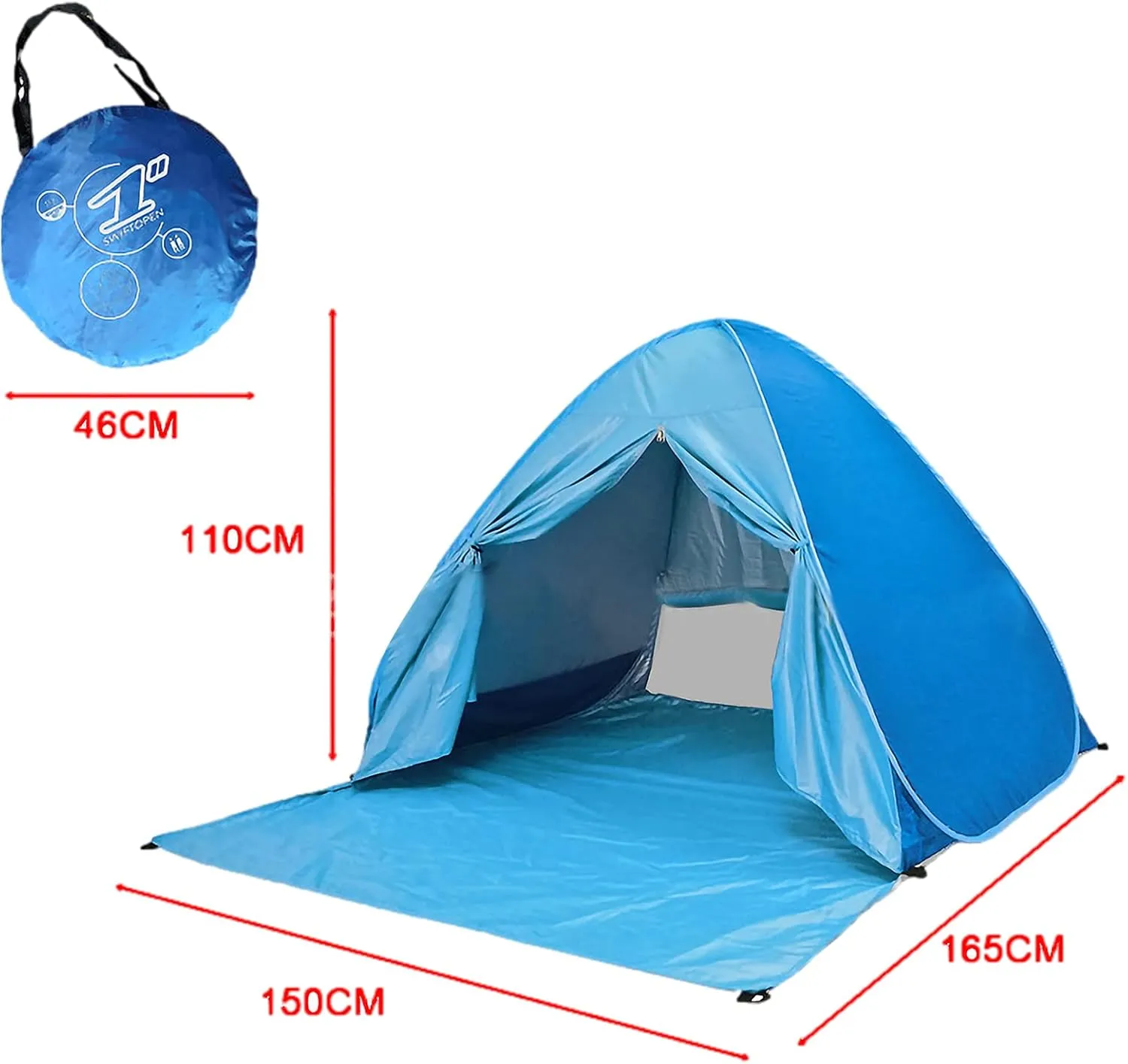 UV-Protection Pop-Up Beach Tent Portable Foldable Quick Set-Up Sun Shelter Cover with Zipper Door