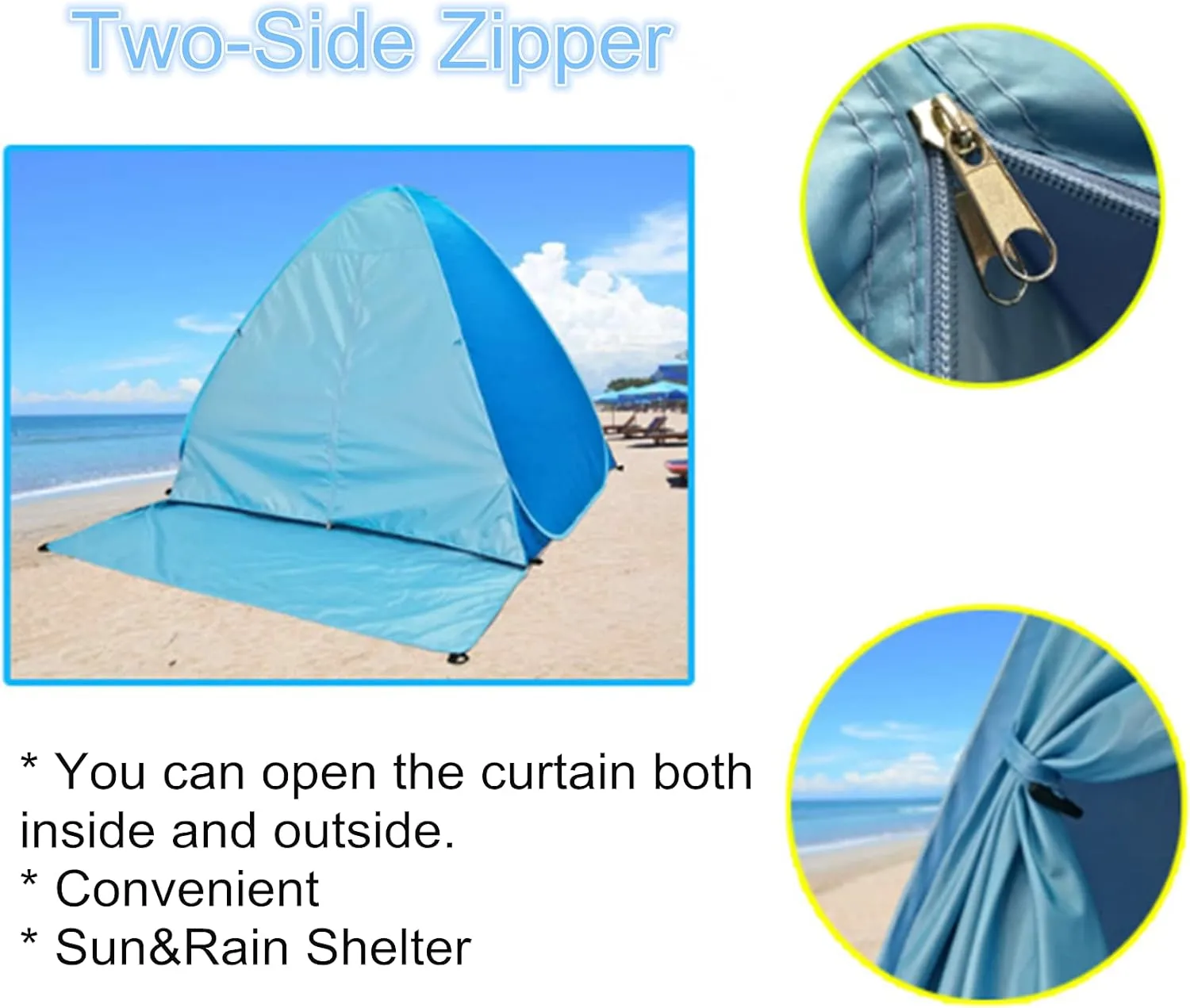 UV-Protection Pop-Up Beach Tent Portable Foldable Quick Set-Up Sun Shelter Cover with Zipper Door
