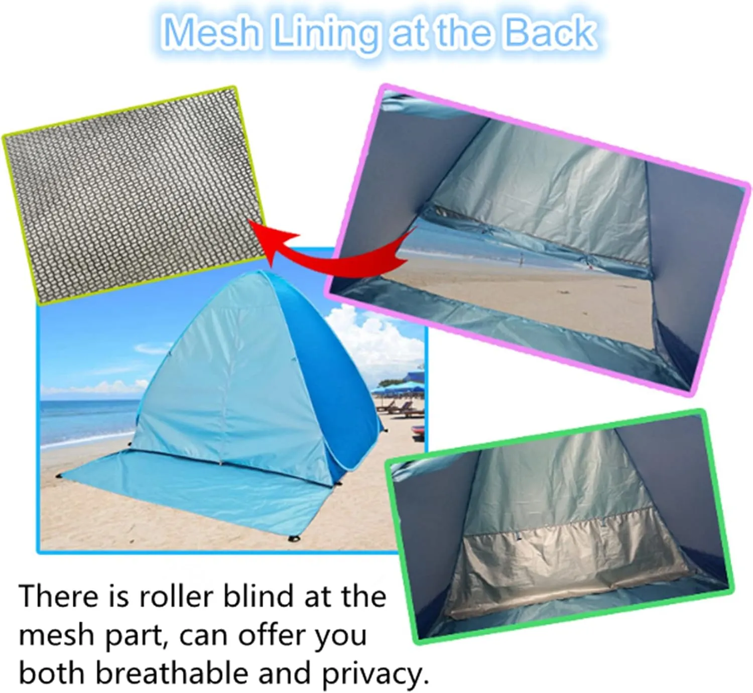 UV-Protection Pop-Up Beach Tent Portable Foldable Quick Set-Up Sun Shelter Cover with Zipper Door