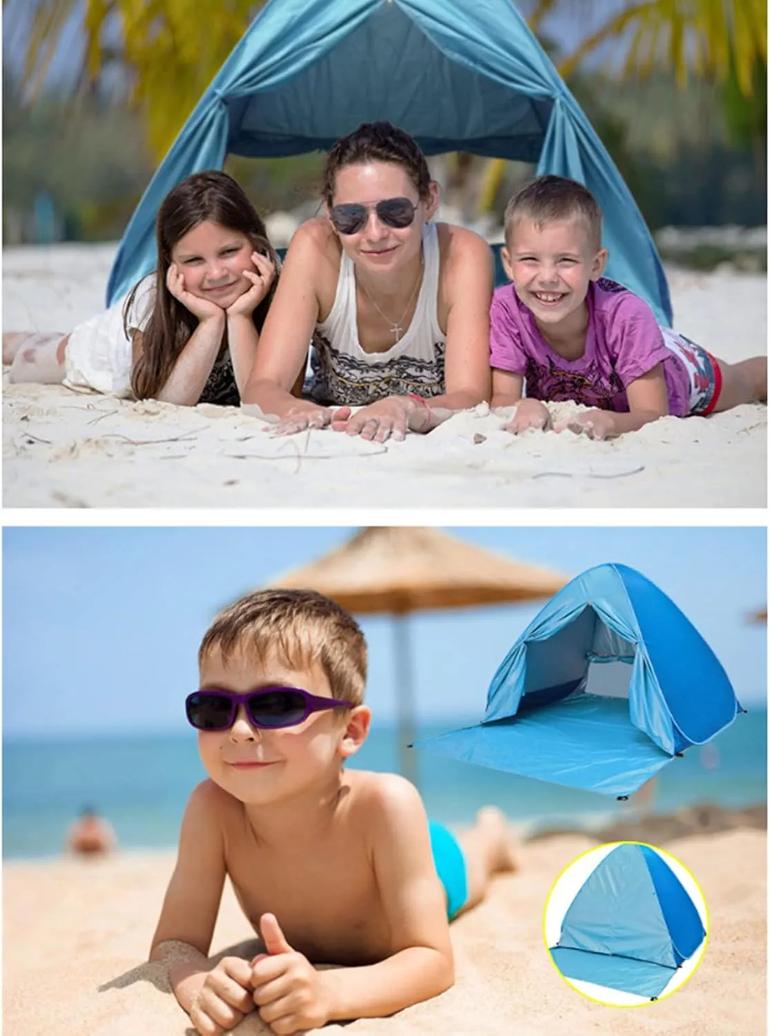 UV-Protection Pop-Up Beach Tent Portable Foldable Quick Set-Up Sun Shelter Cover with Zipper Door