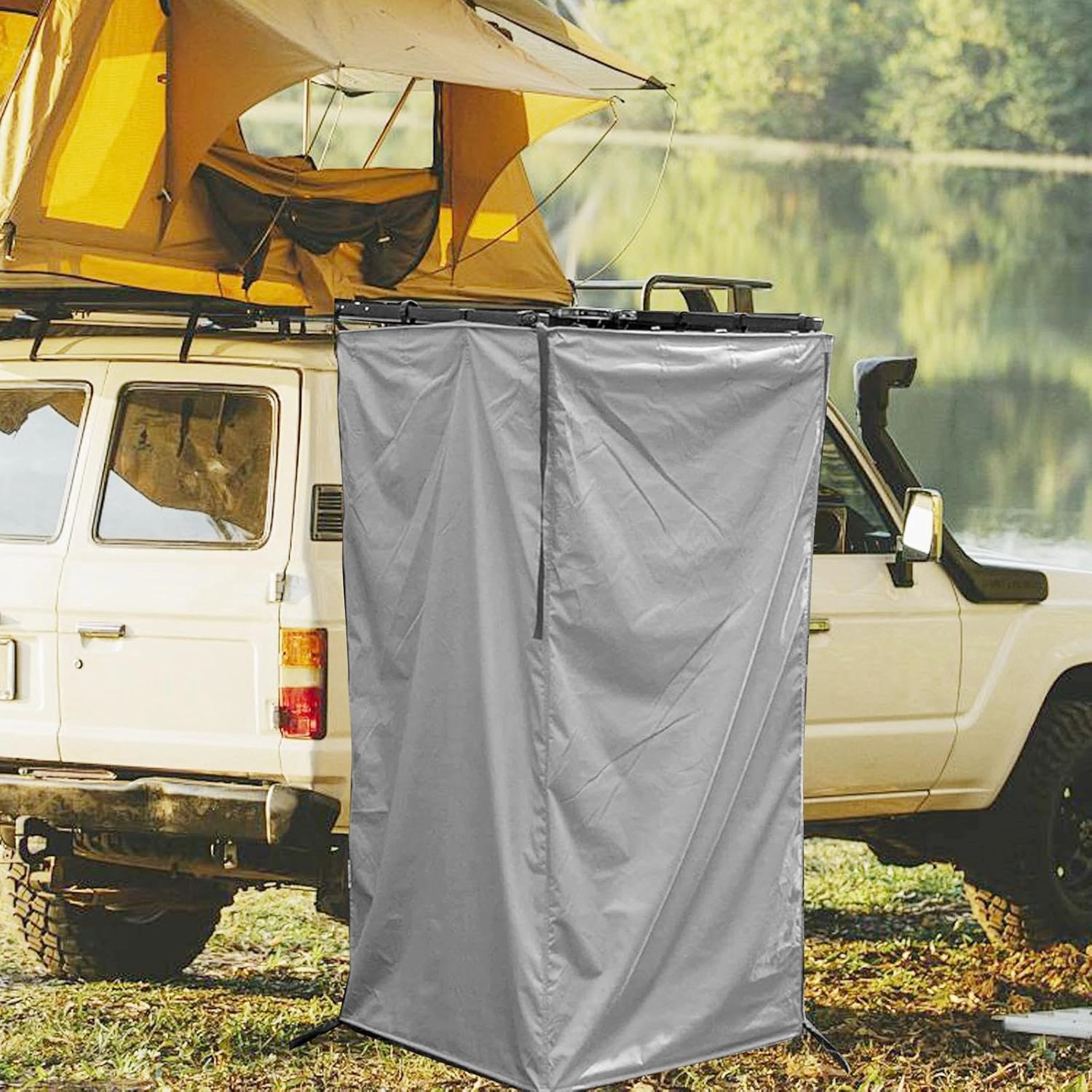 Vehicle Side Shower Tent Dressing Room Privacy Shelter Toilet Stall for Truck Travel, Gray