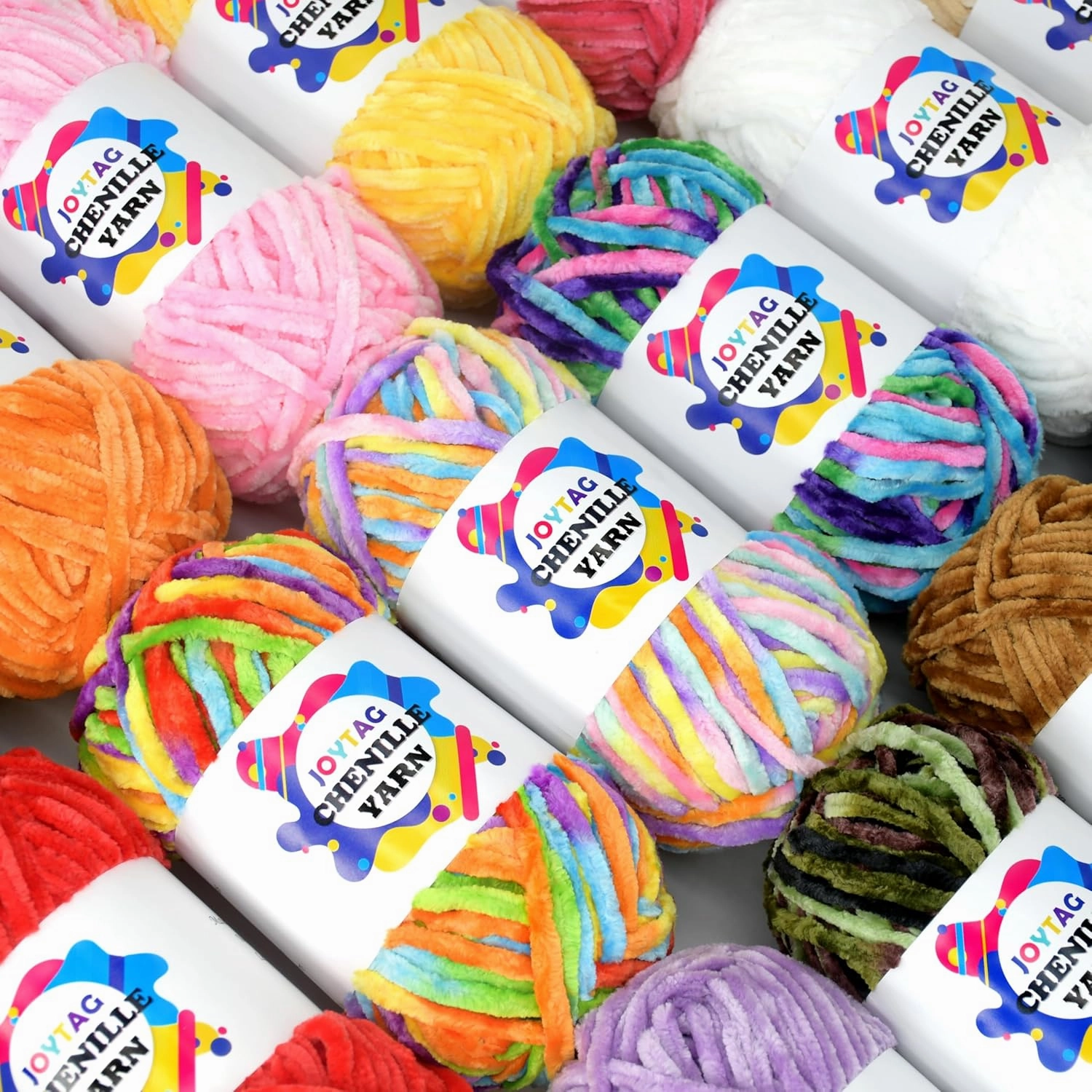 Velvet Chenille Yarn for Crocheting & Knitting - Soft, Thick, Bulky Black Yarn - 3 x 100g