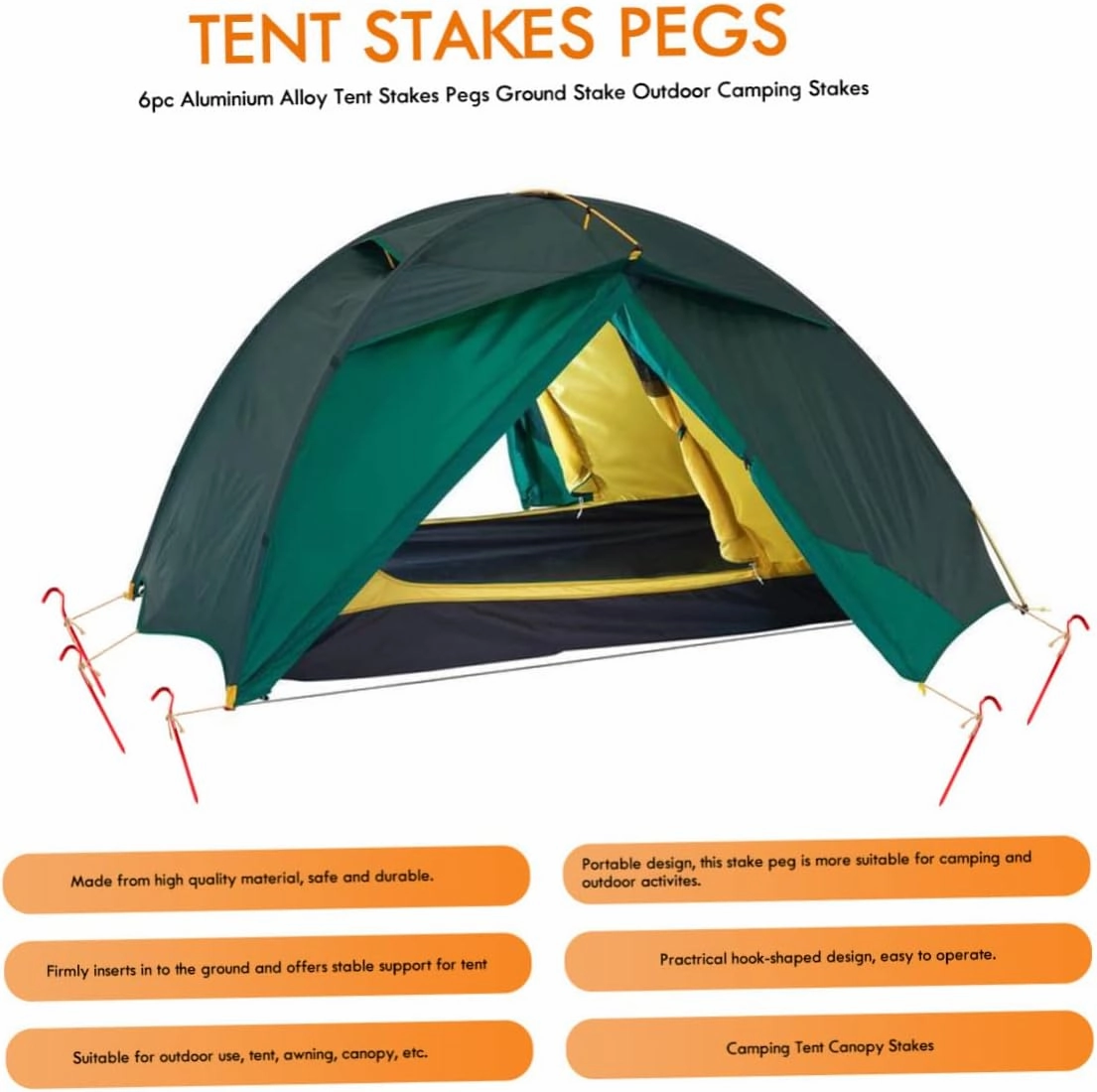 VICASKY 2sets 6pcs Aluminium Alloy Tent Stakes Pegs Durable Ground Stake for Outdoor Camping for Grasslands and Ice Arenas Rugged and Compact Design for Stable Support 6pcs*2