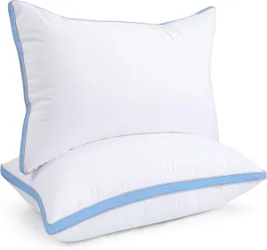 viewstar Pillows Queen Size Set of 2, Hotel Quality Cooling Down Alternative Gusseted Bed Pillows for Side, Back, or Stomach Sleepers, Light Blue