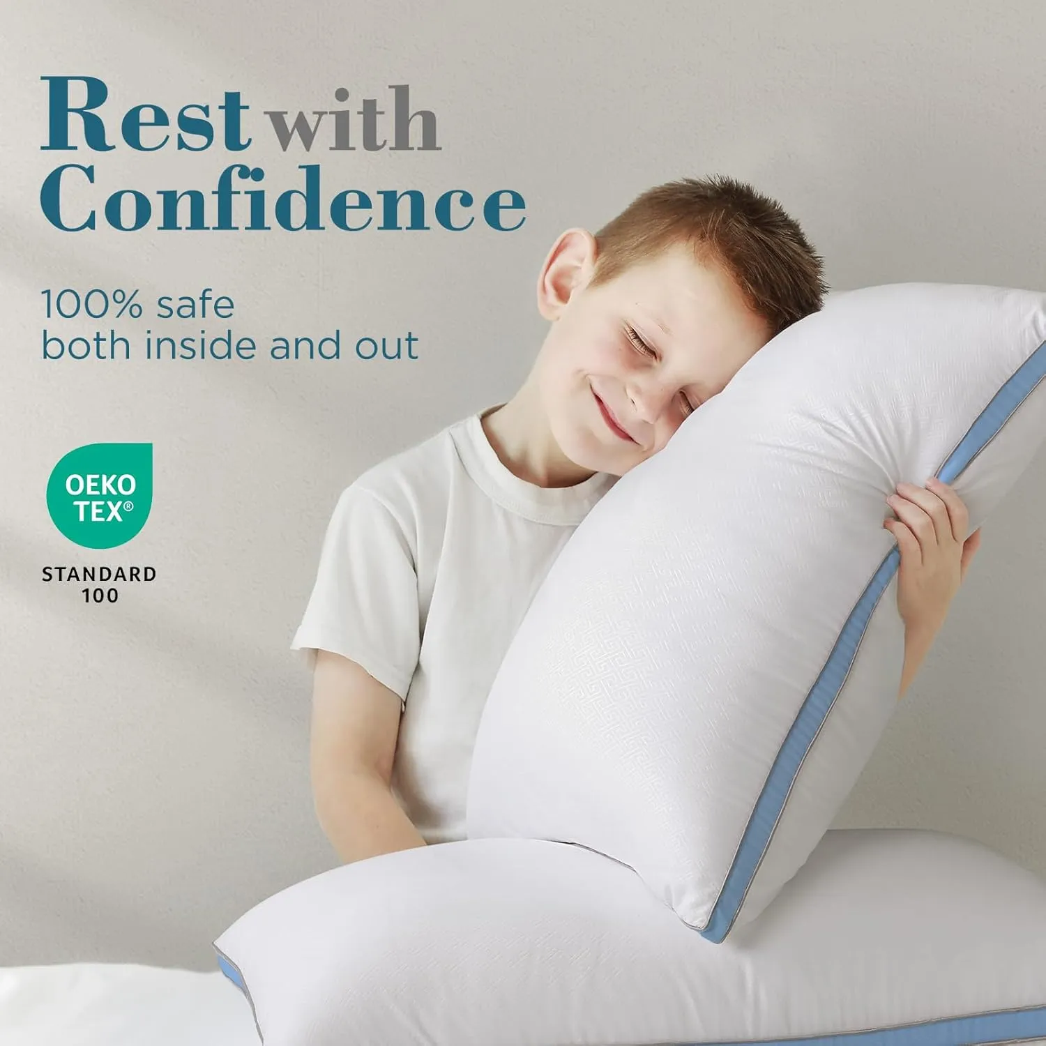 viewstar Pillows Queen Size Set of 2, Hotel Quality Cooling Down Alternative Gusseted Bed Pillows for Side, Back, or Stomach Sleepers, Light Blue