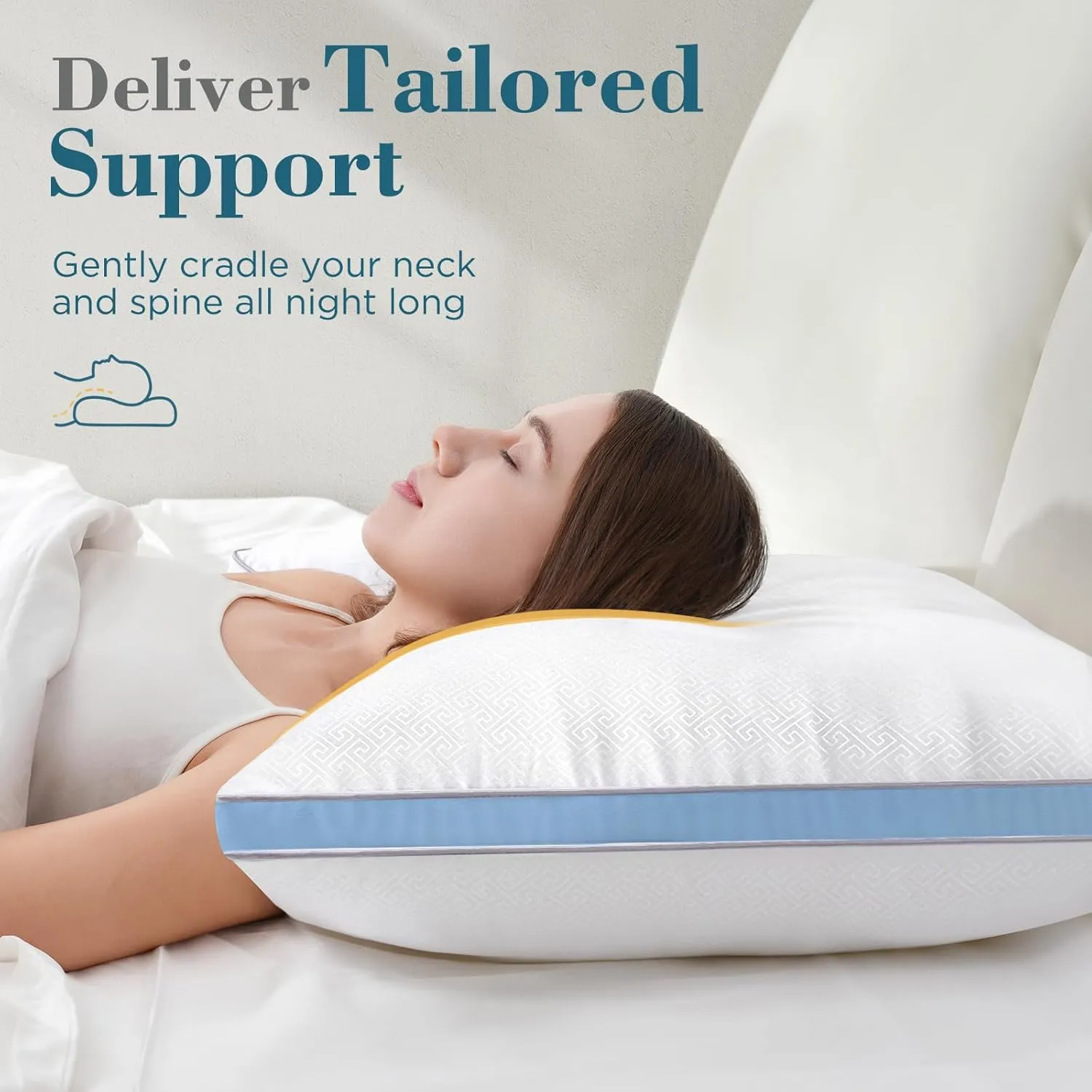 viewstar Pillows Queen Size Set of 2, Hotel Quality Cooling Down Alternative Gusseted Bed Pillows for Side, Back, or Stomach Sleepers, Light Blue