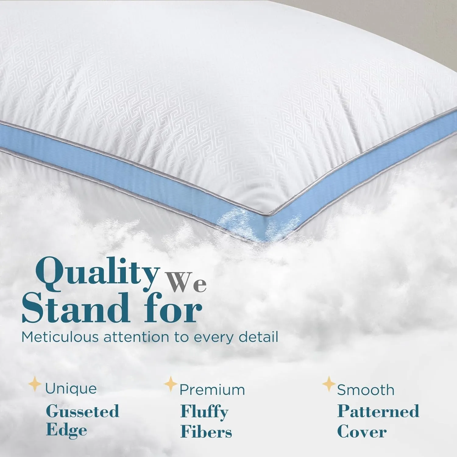 viewstar Pillows Queen Size Set of 2, Hotel Quality Cooling Down Alternative Gusseted Bed Pillows for Side, Back, or Stomach Sleepers, Light Blue