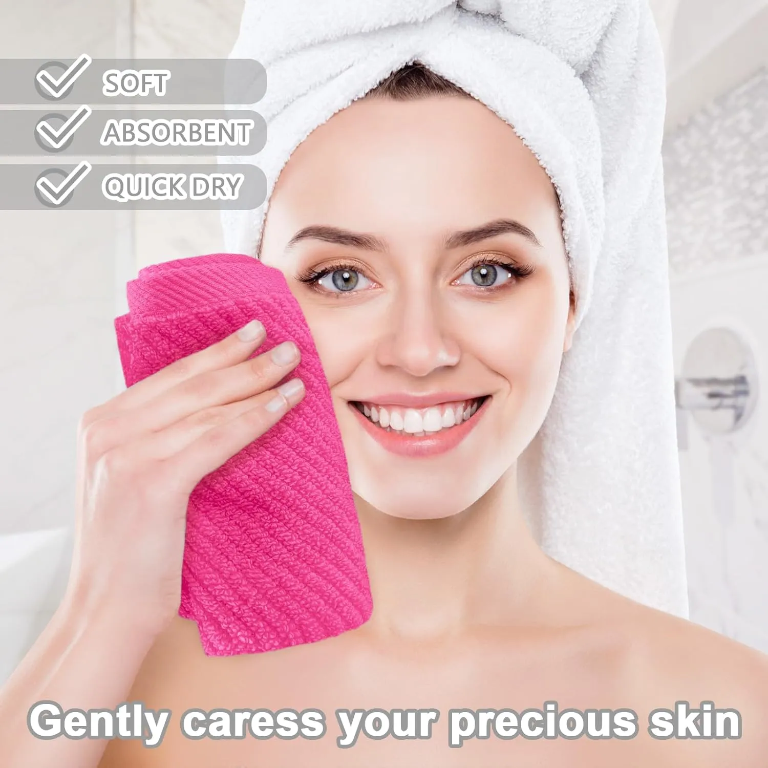 VOOVA & MOVAS Pink Washcloths (6PC, 13"x13") - 100% Cotton | Lightweight | Thick | Quick Dry | Soft | Absorbent, Luxury Towels for Face, Fluffy Wash Cloths for Bathroom, Towel Gift Set, Hot Pink