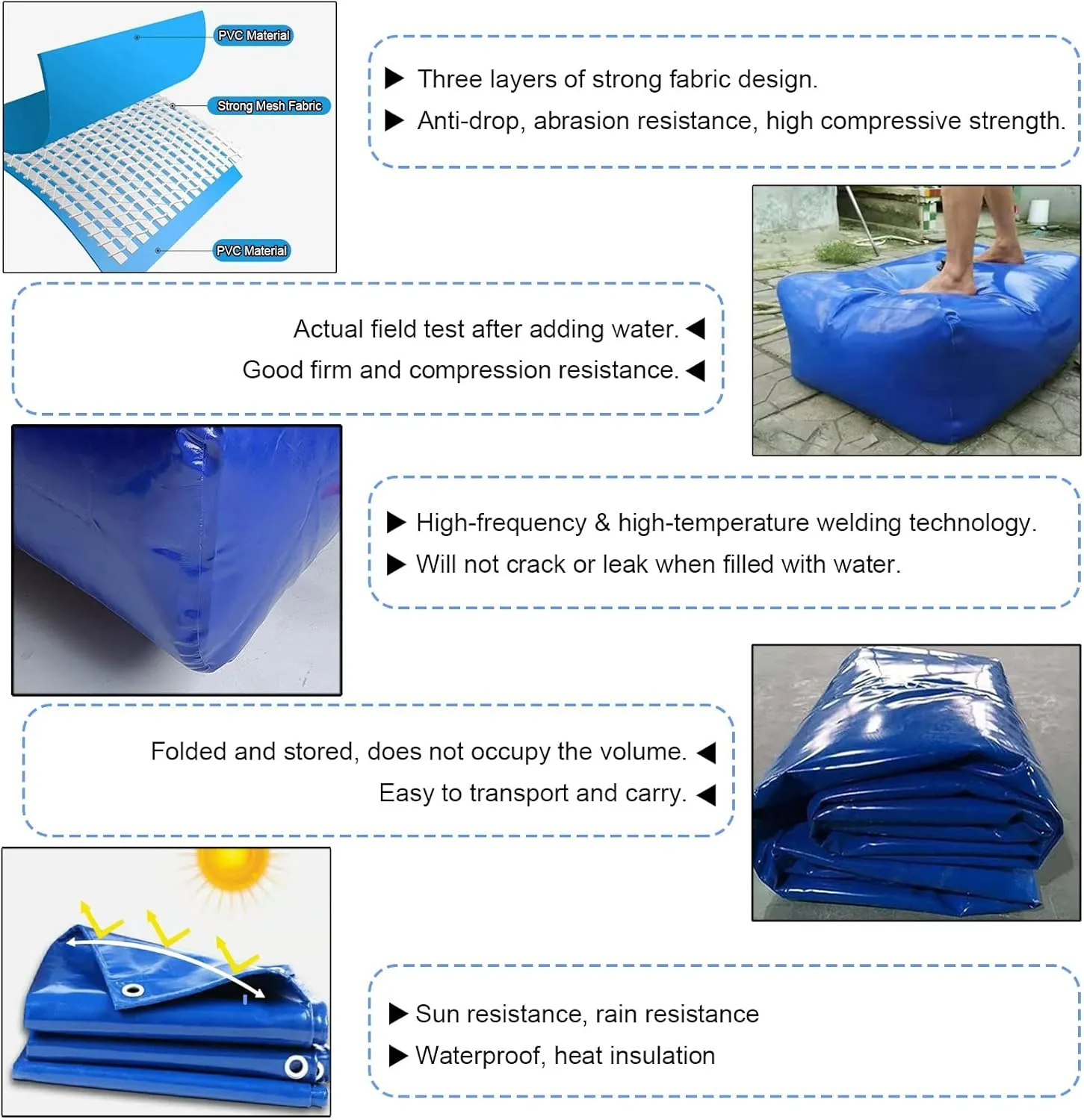 Water Storage Bladder Containers PVC Storage Water Bag for Camper/Tricycle Transport, Foldable Store Water Bladders/Large Capacity Gardening Emergency Water Tank for Home Pasture(2.5x1.5x0.8m/3000 L/7