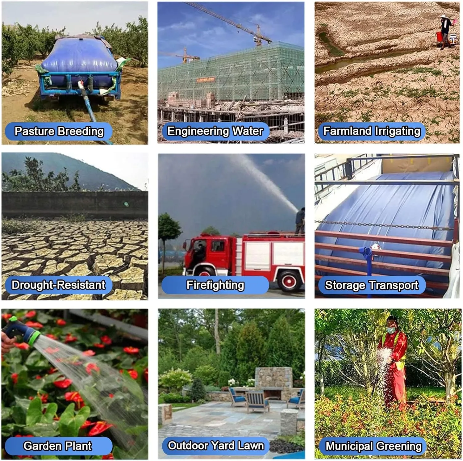 Water Storage Bladder Containers PVC Storage Water Bag for Camper/Tricycle Transport, Foldable Store Water Bladders/Large Capacity Gardening Emergency Water Tank for Home Pasture(2.5x1.5x0.8m/3000 L/7