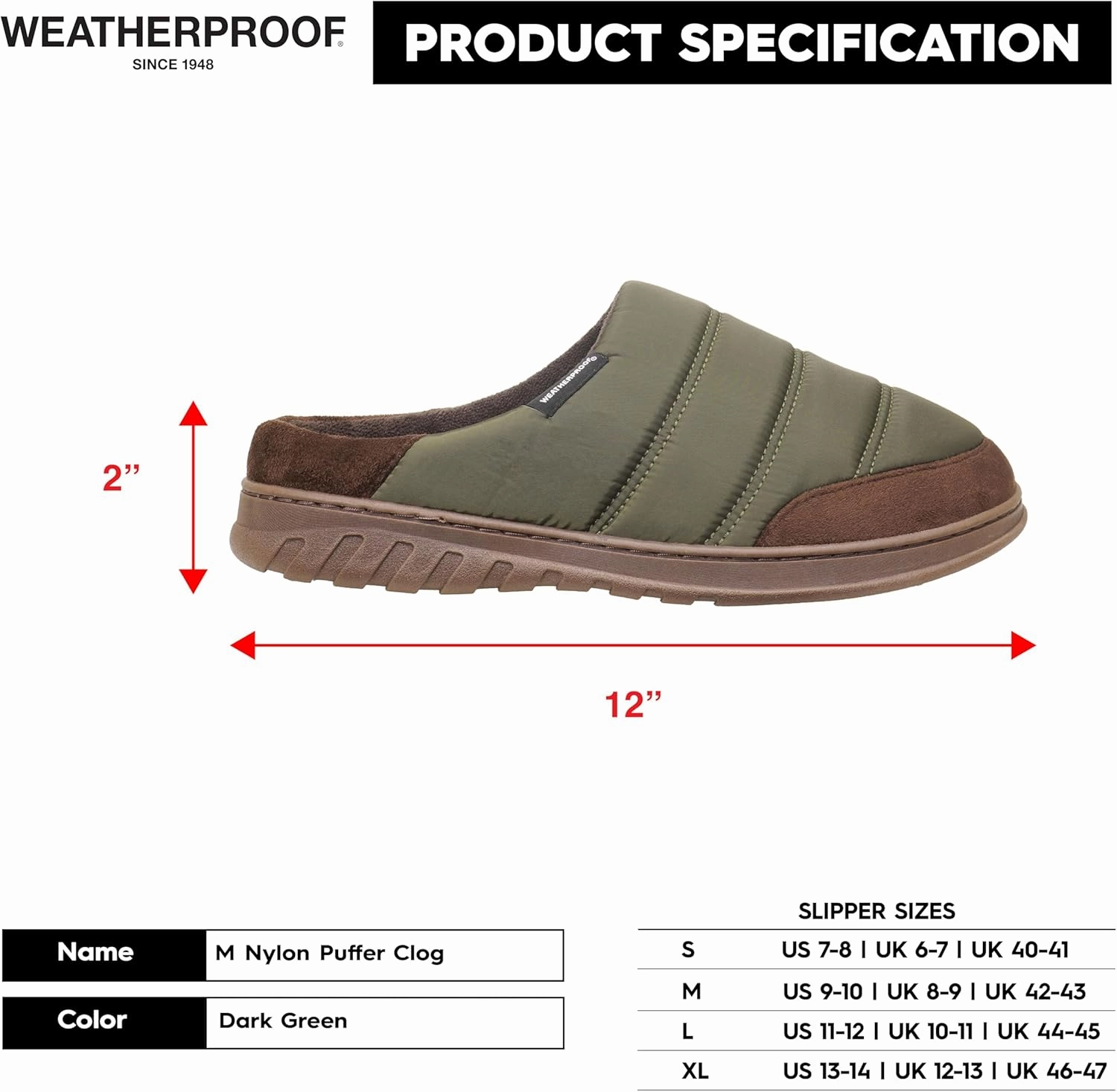 Weatherproof Puffer Nylon Memory Foam Slippers for Men, Cozy Lightweight Indoor Outdoor Slippers with Durable Non-Slip Sole