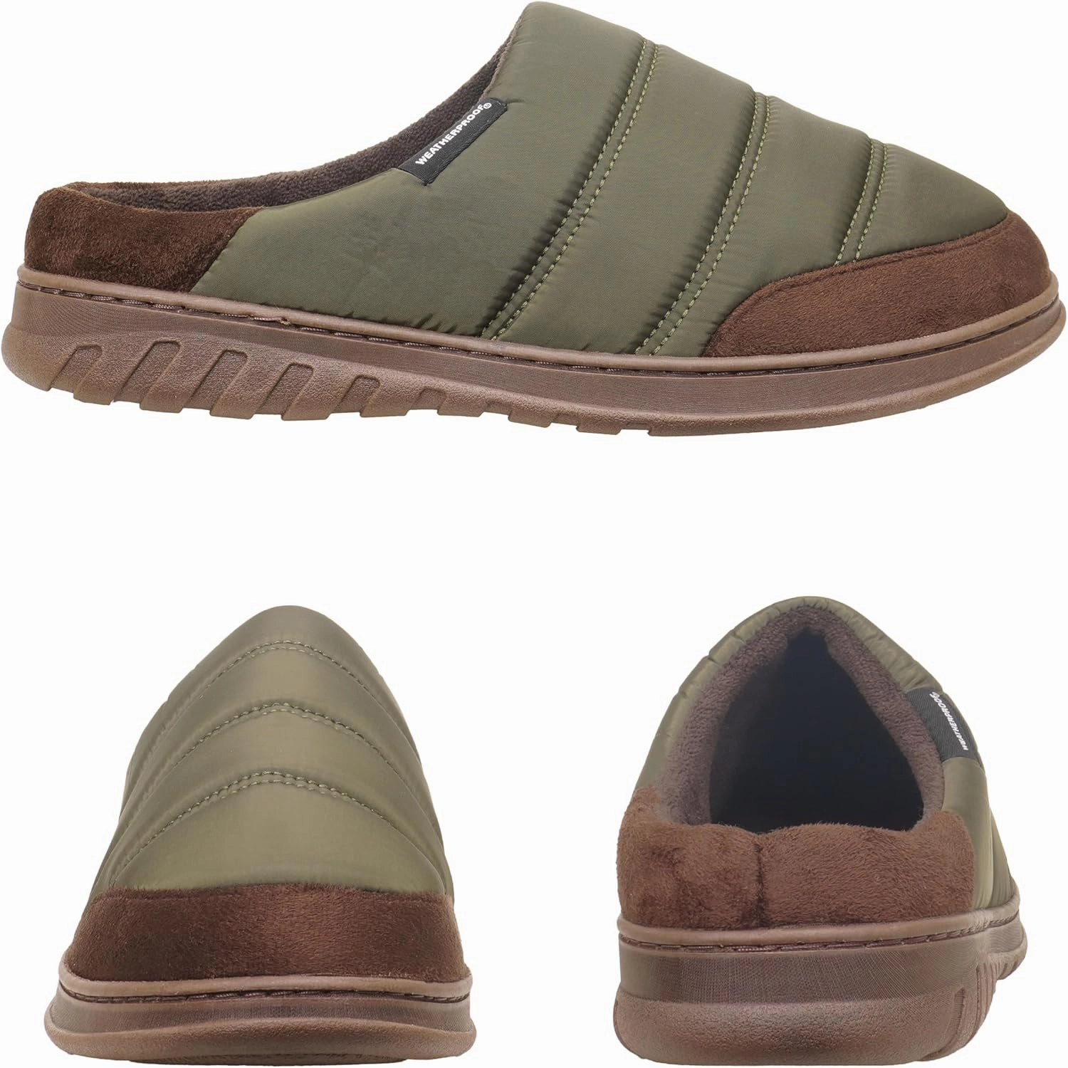 Weatherproof Puffer Nylon Memory Foam Slippers for Men, Cozy Lightweight Indoor Outdoor Slippers with Durable Non-Slip Sole