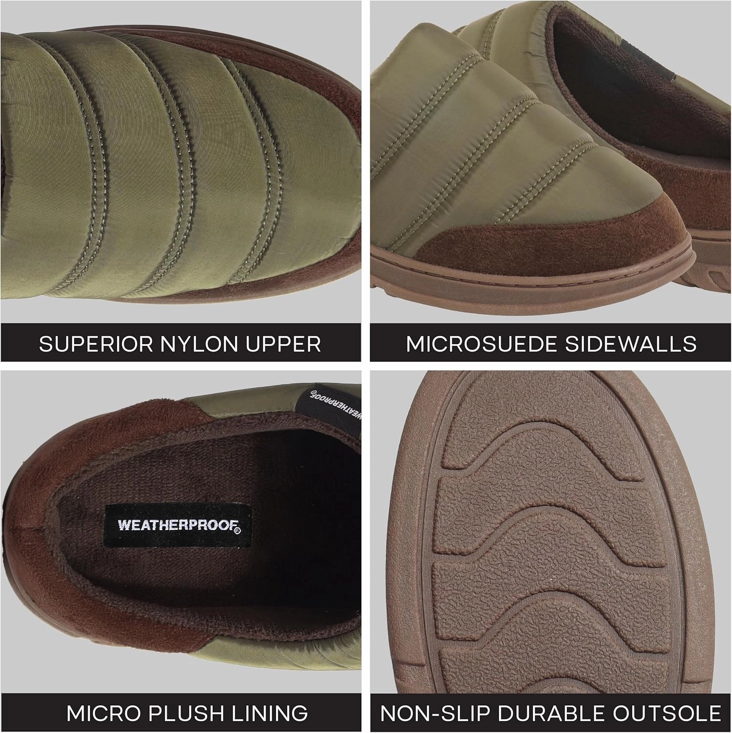 Weatherproof Puffer Nylon Memory Foam Slippers for Men, Cozy Lightweight Indoor Outdoor Slippers with Durable Non-Slip Sole