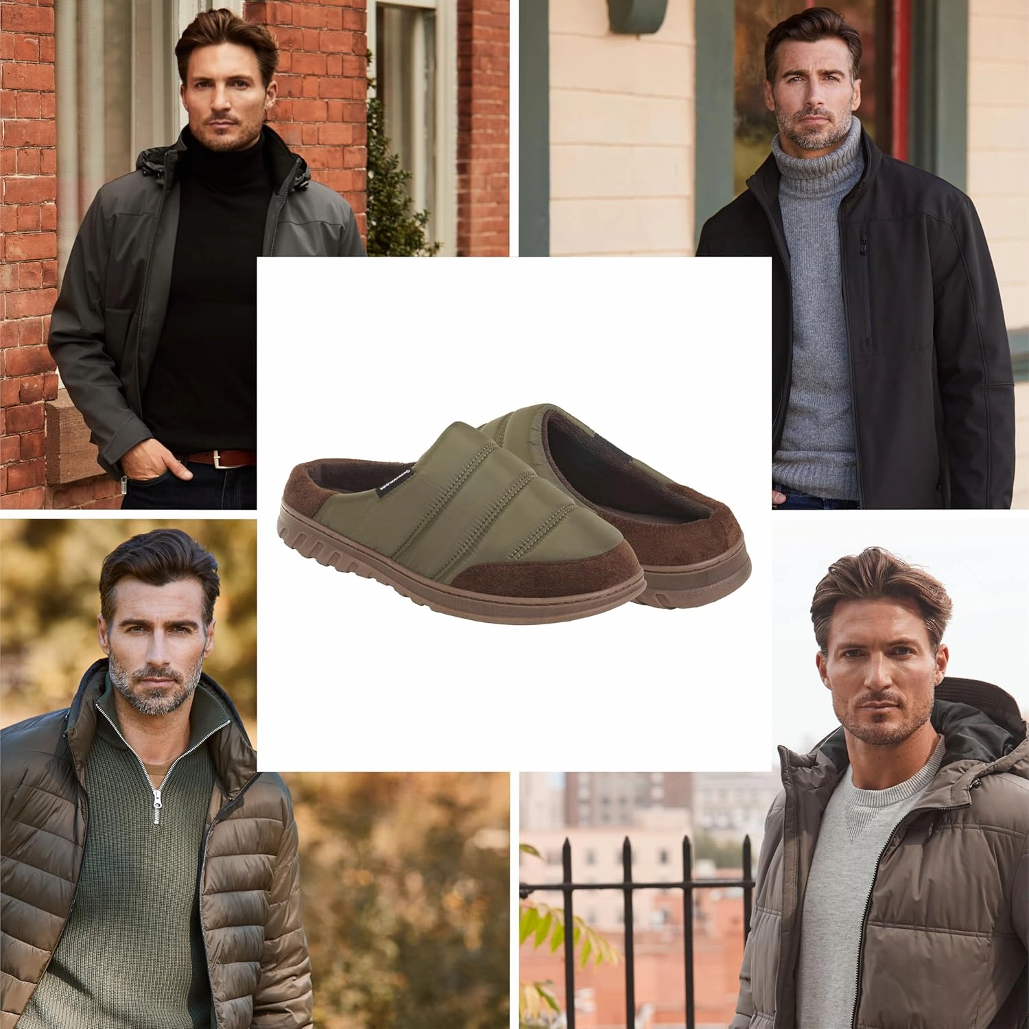 Weatherproof Puffer Nylon Memory Foam Slippers for Men, Cozy Lightweight Indoor Outdoor Slippers with Durable Non-Slip Sole