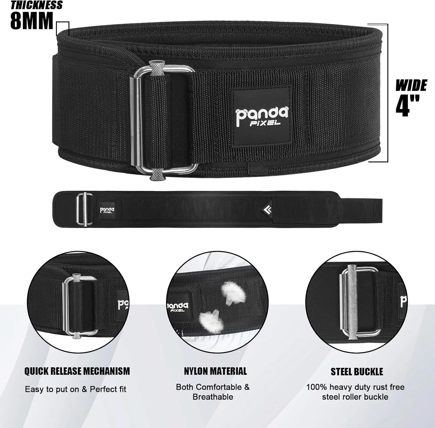 Weight Lifting Belt, PIXEL PANDA Self-Locking Weightlifting Belt, Weight Lifting belts, Premium Gym Belt for Men and Women, Professional Powerlifting Belt for Workout Fitness Squats Deadlifts Bodybuilding