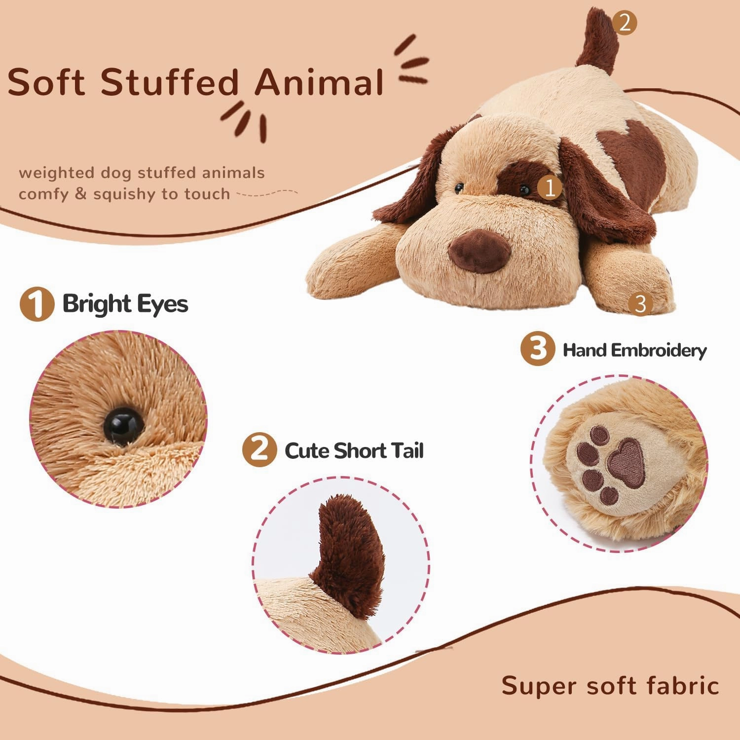 Weighted Stuffed Animals Brown Dog, Weighted Dog Plush, Soft Cute Puppy Plush Pillow Toy, for Kids, Boys and Girls Adults (20" 3.5lbs)
