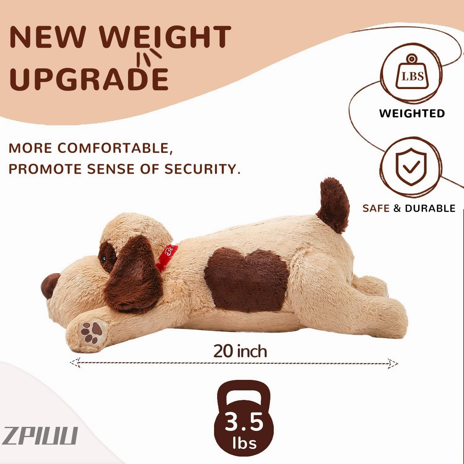 Weighted Stuffed Animals Brown Dog, Weighted Dog Plush, Soft Cute Puppy Plush Pillow Toy, for Kids, Boys and Girls Adults (20" 3.5lbs)