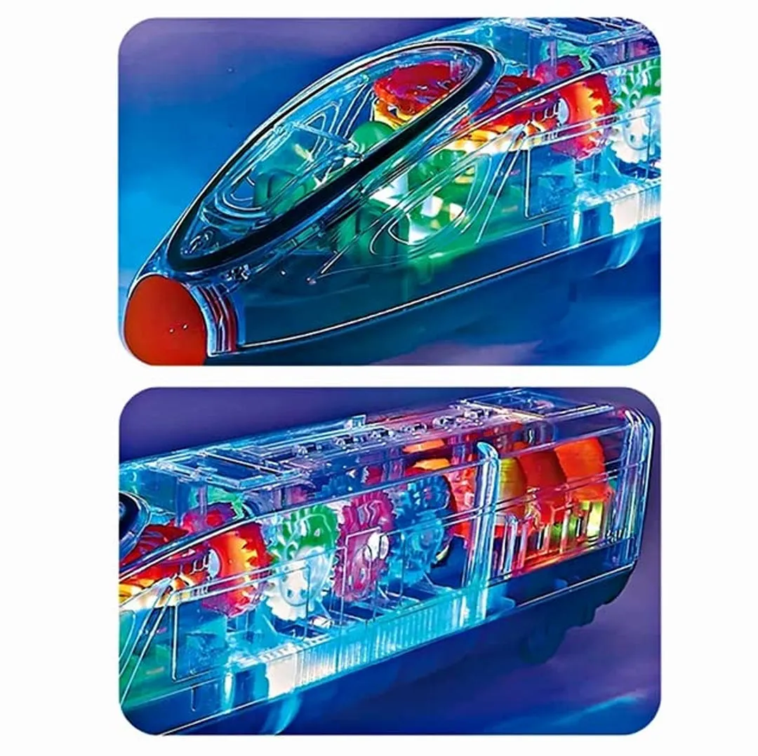 White Whale Transparent Bump and Go Train with 3D Lightning, Moving Gears, and Music