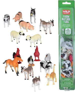 Wild Republic Farm Figurines Tube, Horse, Cow, Donkey, Duck, Sheep, Chicken, Rooster, Pig, Dog, Cat, Goat, 16 Piece playset, 1.5" to 3", Model:12883