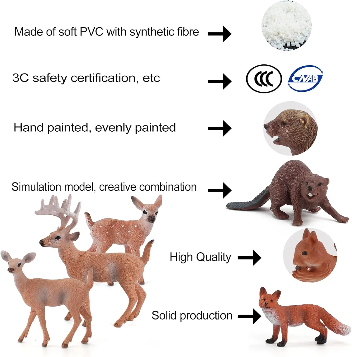 Wildlife Animal Model Toy Playsets 10 PCS Realistic Animal Figure Toys Deer Fox Beaver Desktop Decoration Collection Party Favors Toys for Kids