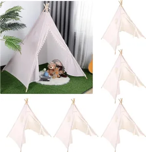 Windyun 6 Pcs Kids Teepee Tent Foldable Washable Indoor Outdoor for Boys Girls Toddler Boho Sleepovers Birthday Pajama Party Spa Supplies(71 Inch,Beige)