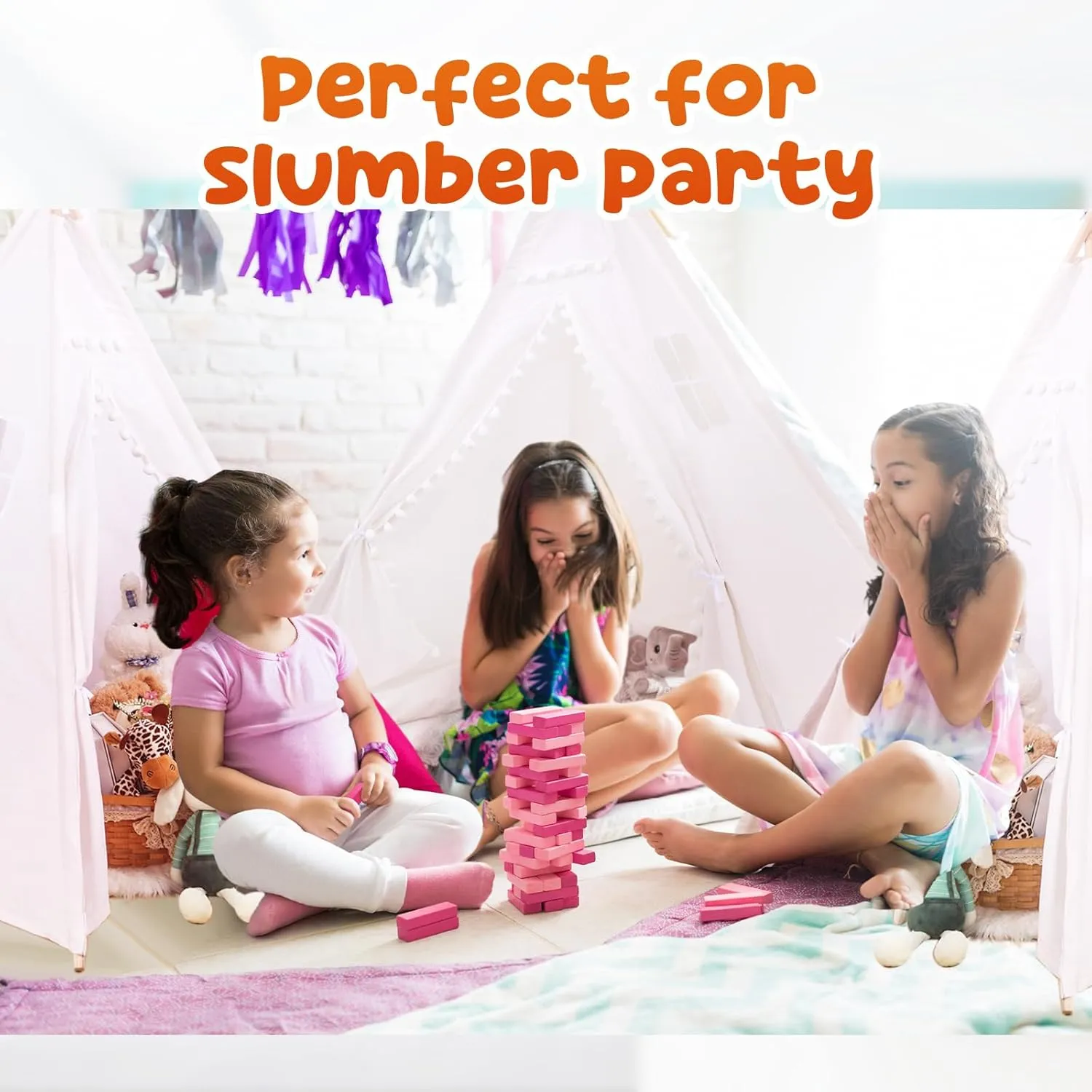 Windyun 6 Pcs Kids Teepee Tent Foldable Washable Indoor Outdoor for Boys Girls Toddler Boho Sleepovers Birthday Pajama Party Spa Supplies(71 Inch,Beige)