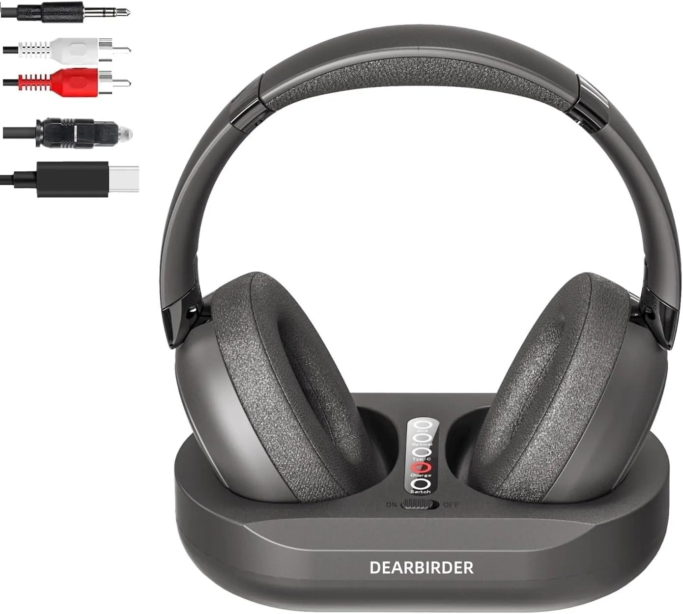Wireless TV Headphones with Dual Mode 2.4G RF and Bluetooth 5.3, Wireless Over Ear Headphone for TV Watching with Transmitter Base, No Audio Delay, Volume Enhancement Plug and Play for Seniors, Black